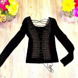 Lace up long sleeve top